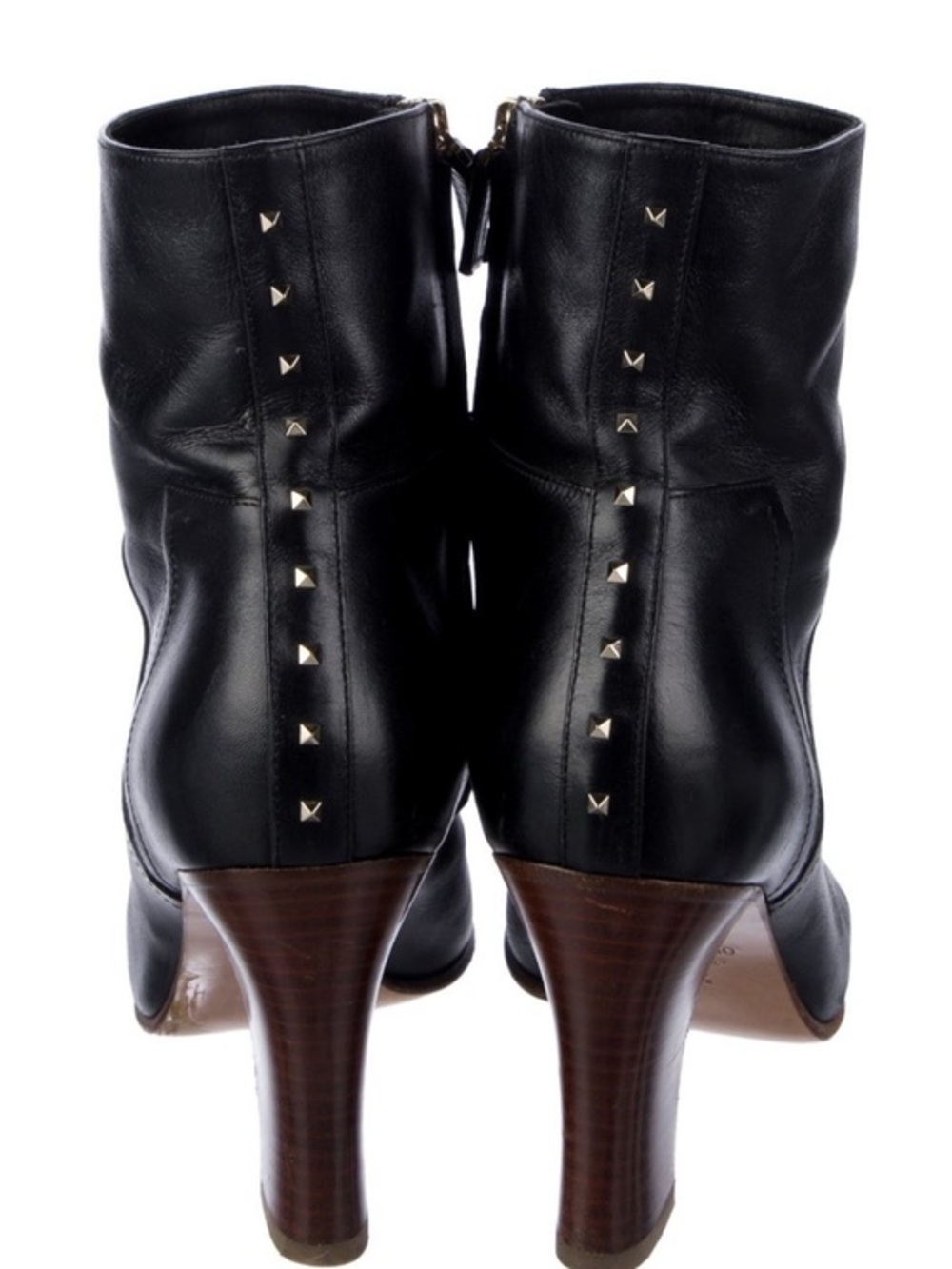 VALENTINO Rockstud Black Leather Ankle Boots w wooden heel 8.5